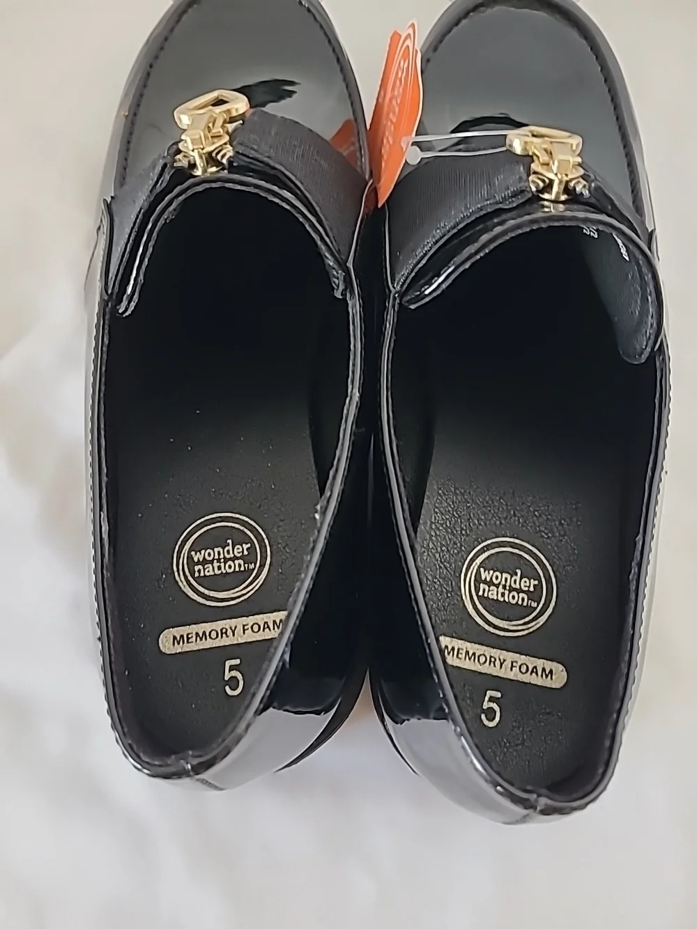 Wonder Nation Black Patent Loafers with Gold Heart Zippers